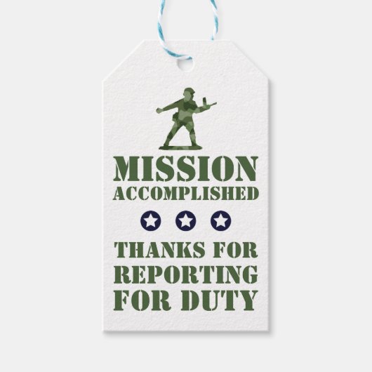 Leger Militaire Missie Volbracht Partij Gunst Cadeaulabel (Voorkant)