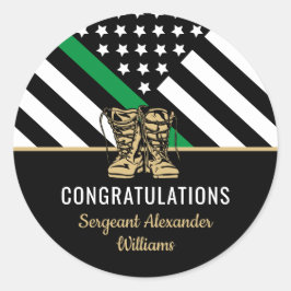 Leger Militaire Pensioen Dunne Groene Lijn Vlag Ronde Sticker