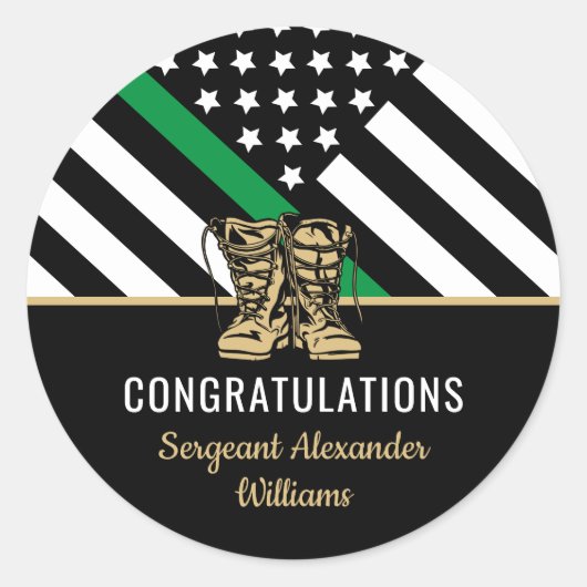 Leger Militaire Pensioen Dunne Groene Lijn Vlag Ronde Sticker (Voorkant)