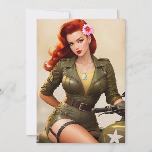  Leger Motorcycle Pinup Invitation Kaart (Voorkant)