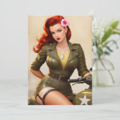  Leger Motorcycle Pinup Invitation Kaart (Staand voorkant)