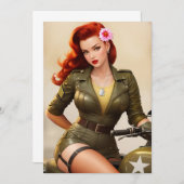  Leger Motorcycle Pinup Invitation Kaart (Voorkant / Achterkant)