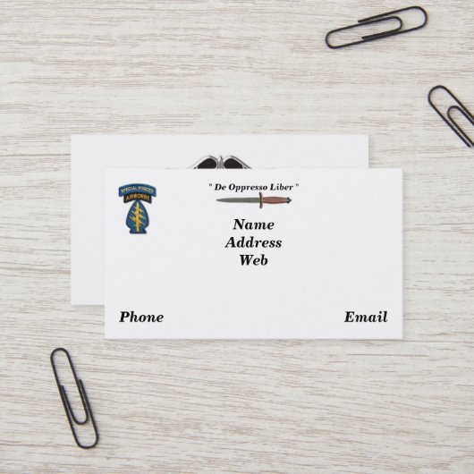 Leger speciale eenheden groene baretten sf zachte  visitekaartje (Voorkant / Achterkant in situ)