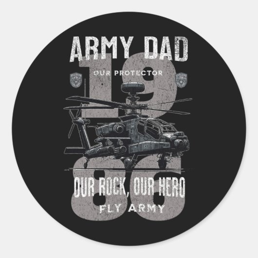 Leger vader vader militaire vaders dag Apache Heli Ronde Sticker (Voorkant)
