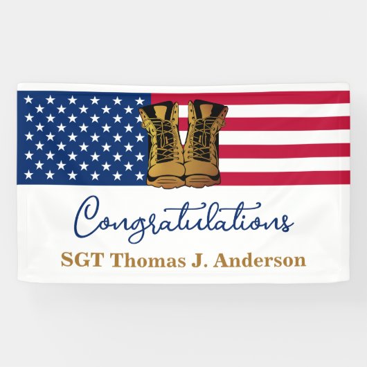 Leger van de Amerikaanse vlag Gold Boots Spandoek (Horizontaal)