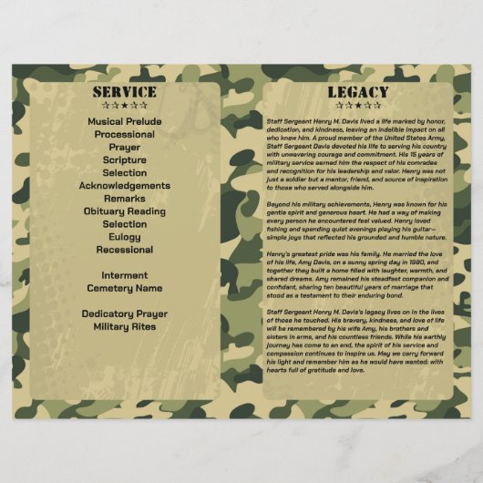 Leger Vermoeidheid Thema Militair Memorial Program (Achterkant)