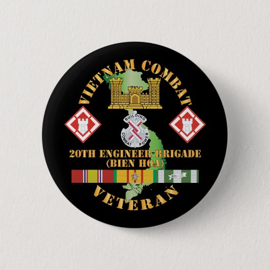 Leger - Vietnam Combat Veteran w 20th Engineer BRI Ronde Button 5,7 Cm (Voorkant)