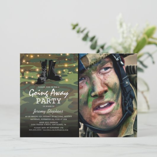 Leger wegvliegende fotoparty kaart (Staand voorkant)