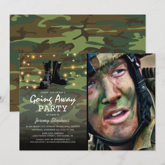 Leger wegvliegende fotoparty kaart (Voorkant / Achterkant)