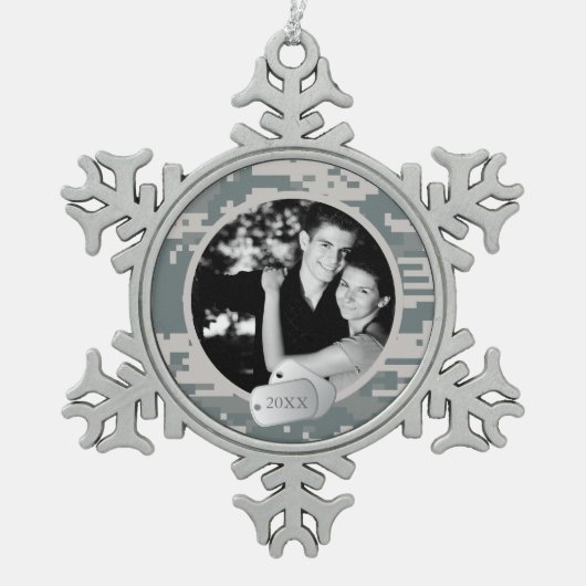 Legeracu's en honden kerstmis tin sneeuwvlok ornament (Voorkant)