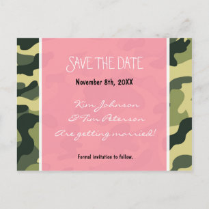 Legercamo camouflage & roze ansichtkaart save the  aankondigingskaart