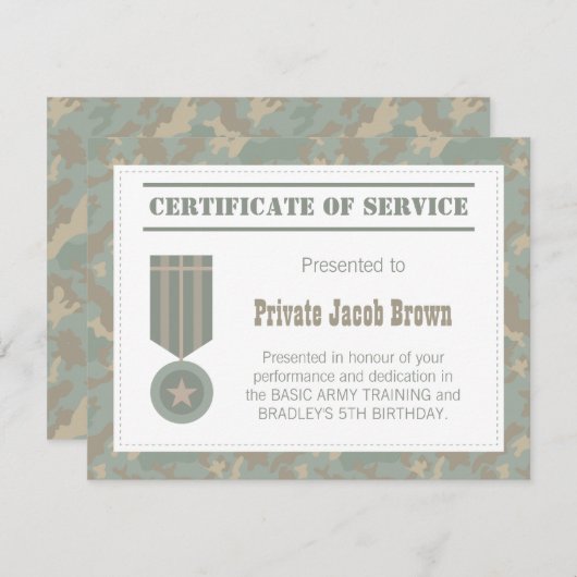 Legercertificaat van dienst Dank u wel Kaart (Voorkant / Achterkant)