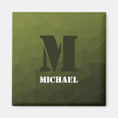 Legergroen donker geometrisch maaspatroon Monogram Magneet (Voorkant)