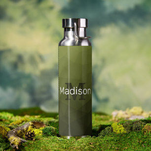 Legergroen donker geometrisch Mesh Patroon Monogra Waterfles