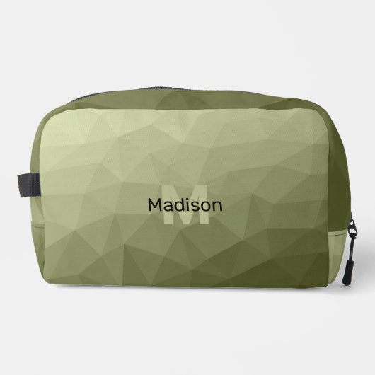 Legergroen geometrisch maaspatroon Monogram Toilettasje (Voorkant)