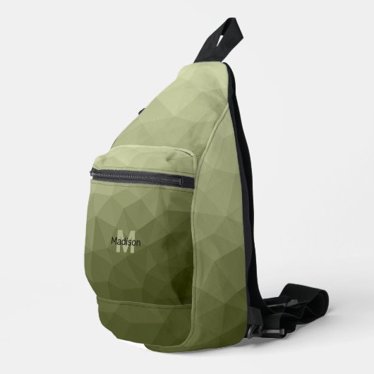 Legergroen geometrisch meshpatroon Monogram Sling Bag (Rechterhoek)