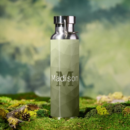 Legergroen licht geometrisch Mesh Patroon Monogram Waterfles (Buiten)