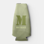 Legergroen licht geometrisch meshpatroon Monogram Flesjeskoeler (Voorkant)