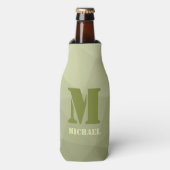 Legergroen licht geometrisch meshpatroon Monogram Flesjeskoeler (Fles Voorkant)