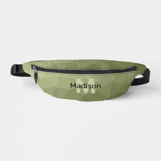 Legergroen licht geometrisch meshpatroon Monogram Heuptasje (Voorkant)