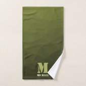 Legergroen olijf geometrisch maaspatroon Monogram Bad Handdoek (Handdoek)