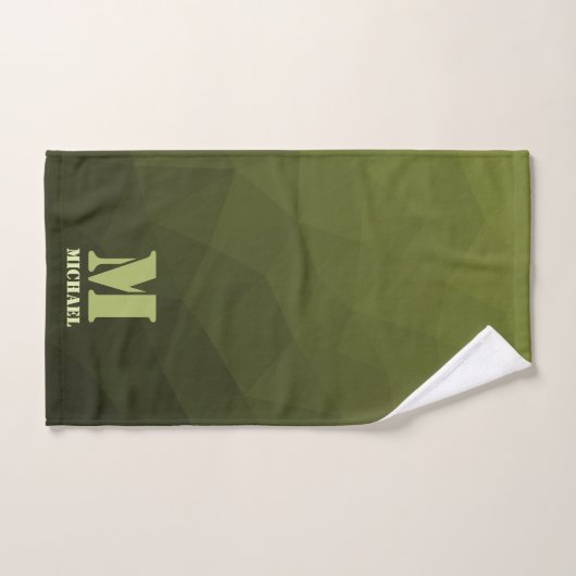 Legergroen olijf geometrisch maaspatroon Monogram Bad Handdoek (Handdoek)