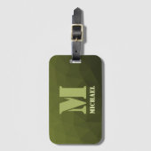 Legergroen olijf geometrisch maaspatroon Monogram Bagagelabel (Voorkant (verticaal))
