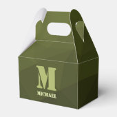 Legergroen olijf geometrisch maaspatroon Monogram Bedankdoosjes (Voorkant Zijde)