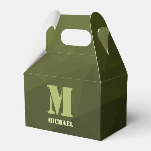 Legergroen olijf geometrisch maaspatroon Monogram Bedankdoosjes (Voorkant Zijde)
