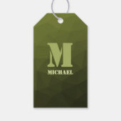 Legergroen olijf geometrisch maaspatroon Monogram Cadeaulabel (Voorkant)