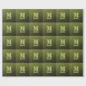 Legergroen olijf geometrisch maaspatroon Monogram Cadeaupapier (Vlak)