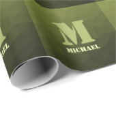 Legergroen olijf geometrisch maaspatroon Monogram Cadeaupapier (Rol Hoek)