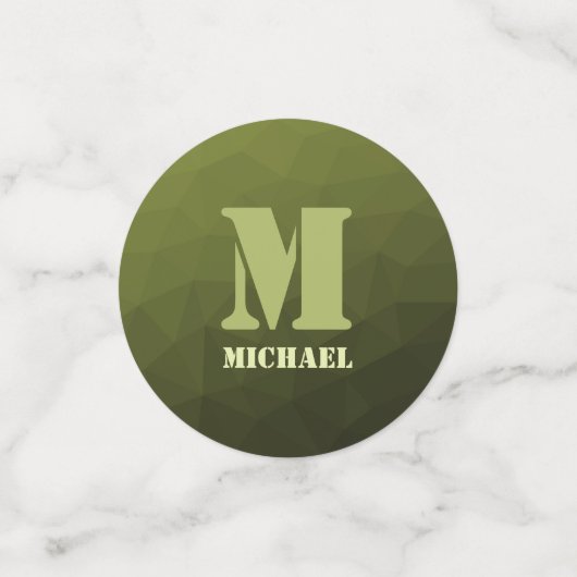 Legergroen olijf geometrisch maaspatroon Monogram Confetti (Kleine voorkant)