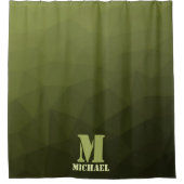 Legergroen olijf geometrisch maaspatroon Monogram Douchegordijn (Voorkant)