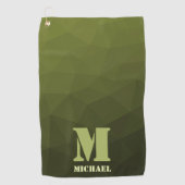 Legergroen olijf geometrisch maaspatroon Monogram Golfhanddoek (Voorkant)