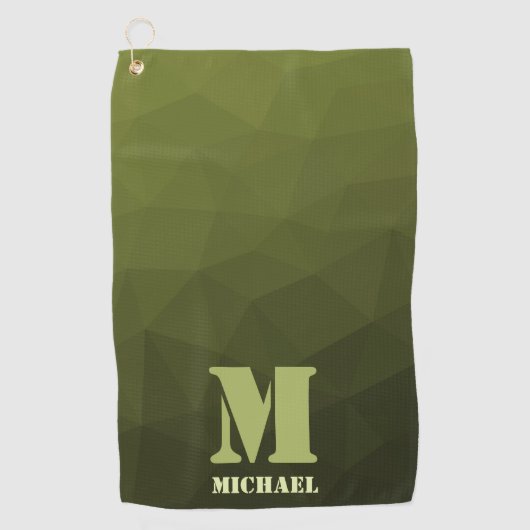 Legergroen olijf geometrisch maaspatroon Monogram Golfhanddoek (Voorkant)