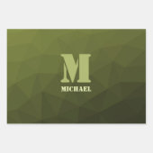 Legergroen olijf geometrisch maaspatroon Monogram Inpakpapier Vel (Voorkant 3)