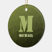 Legergroen olijf geometrisch maaspatroon Monogram Keramisch Ornament (Links)