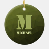 Legergroen olijf geometrisch maaspatroon Monogram Keramisch Ornament (Achterkant)