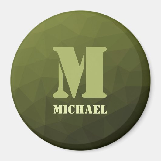 Legergroen olijf geometrisch maaspatroon Monogram Magneet (Voorkant)