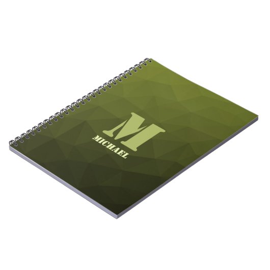 Legergroen olijf geometrisch maaspatroon Monogram Notitieboek (Linkerzijde)