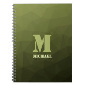 Legergroen olijf geometrisch maaspatroon Monogram Notitieboek (Voorkant)