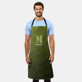 Legergroen olijf geometrisch maaspatroon Monogram Schort (Gedragen)