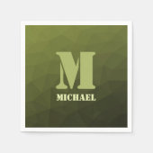 Legergroen olijf geometrisch maaspatroon Monogram Servet (Voorkant)