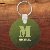 Legergroen olijf geometrisch maaspatroon Monogram Sleutelhanger (Voorkant)