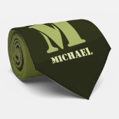 Legergroen olijf geometrisch maaspatroon Monogram Stropdas (Opgerold)