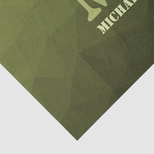 Legergroen olijf geometrisch maaspatroon Monogram Tissuepapier (Detail)