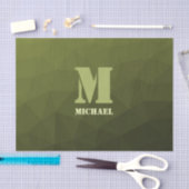 Legergroen olijf geometrisch maaspatroon Monogram Tissuepapier (Craft)