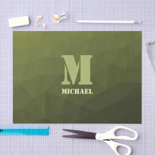 Legergroen olijf geometrisch maaspatroon Monogram Tissuepapier (Craft)