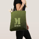 Legergroen olijf geometrisch maaspatroon Monogram Tote Bag<br><div class="desc">Monogram Personaliseer geschenk overal print canvas tas voor hem of haar met uw aangepaste initiaal en naam. Legergroene olijfgradiënt geometrisch maaspatroon. Leger groene gradiënt geometrische mesh patroon driehoeken ombre. Legergroene donkere olijftint voor soldatenuitrusting, camo. Het bootst natuurlijke militaire landschappen na, taaiheid, uithoudingsvermogen, veerkracht. Aardse ondertonen verbinden met natuur, aarding. Symboliseert...</div>